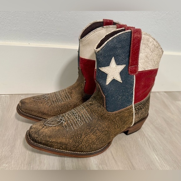 Roper Lady Rebel Women 8.5 Texas Flag Leather Pull On Western Boots - Picture 1 of 11